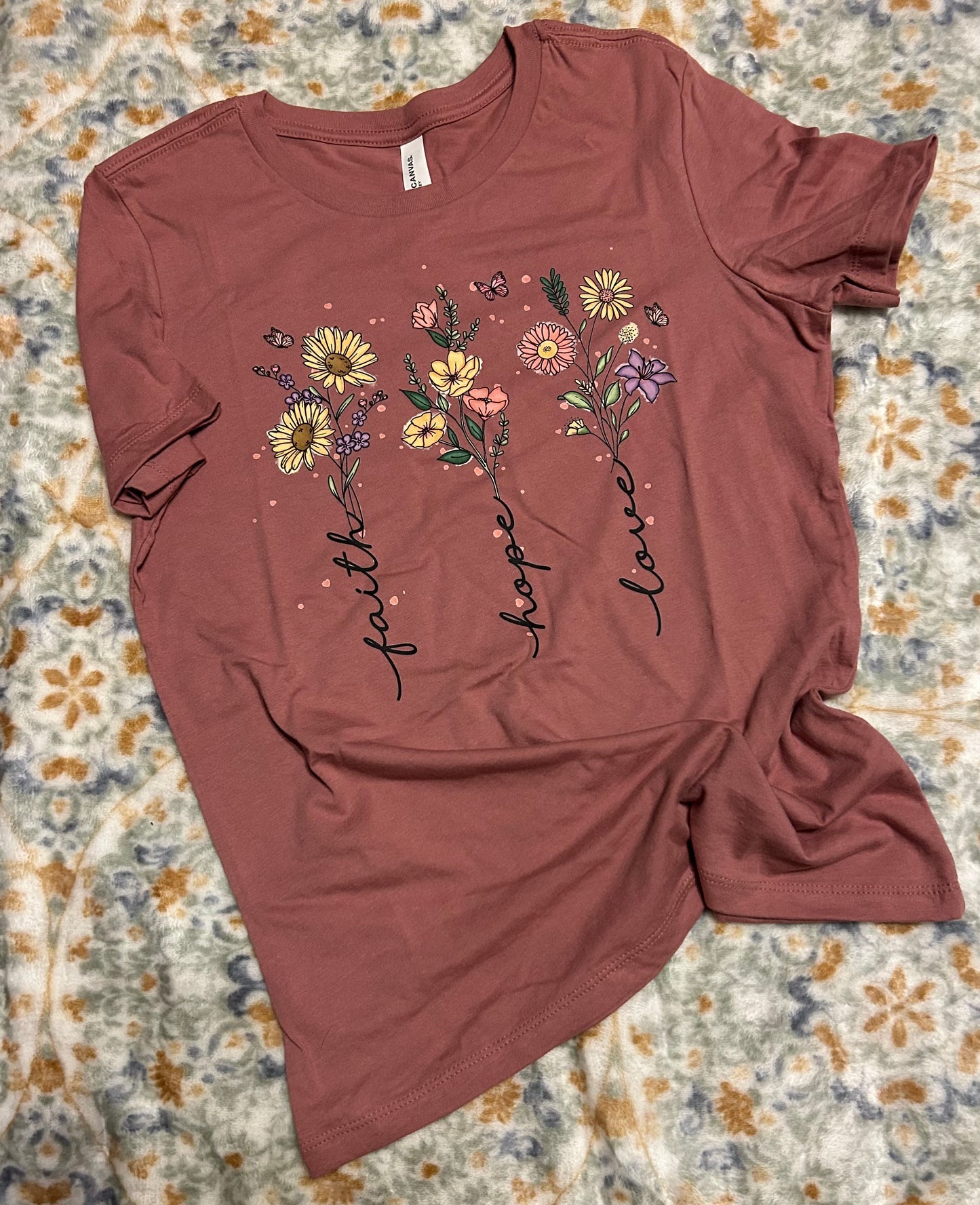 "Faith, Hope, Love" Floral T-Shirt